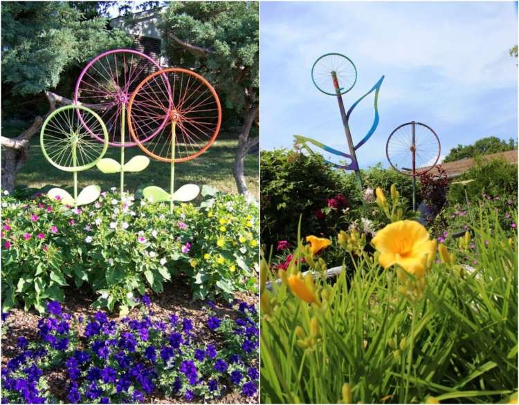 Gör trädgårdsdekoration själv-idéer-blommor-cykeldäck