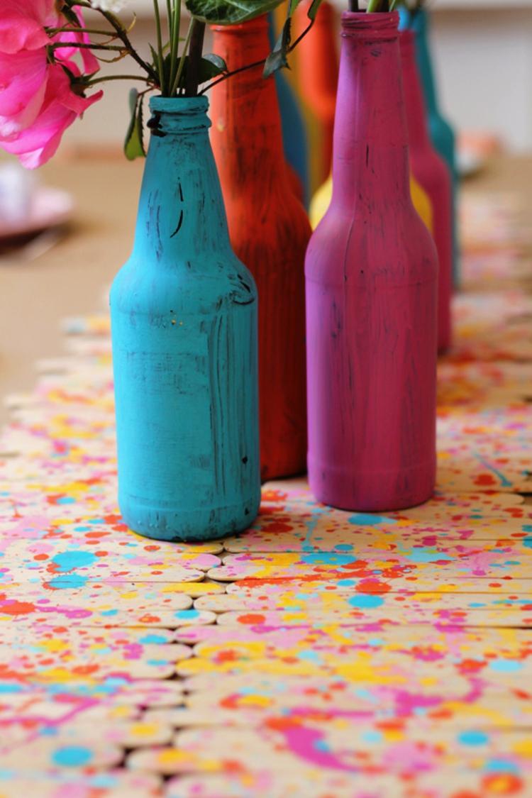 trädgårdsfest dekoration trä-bord löpare-matta-färg-slipare-vas-flaskor