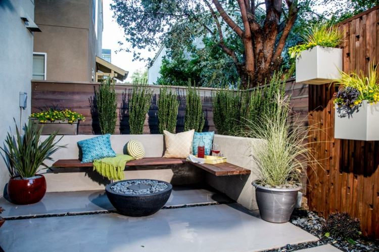 trädgård design 2014 terrass-idé-bänk-modern-planter