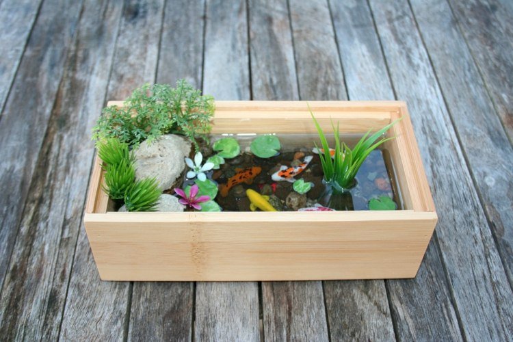 Garden Design Inspirations Mini Pond Wood Box Goldfish Plants