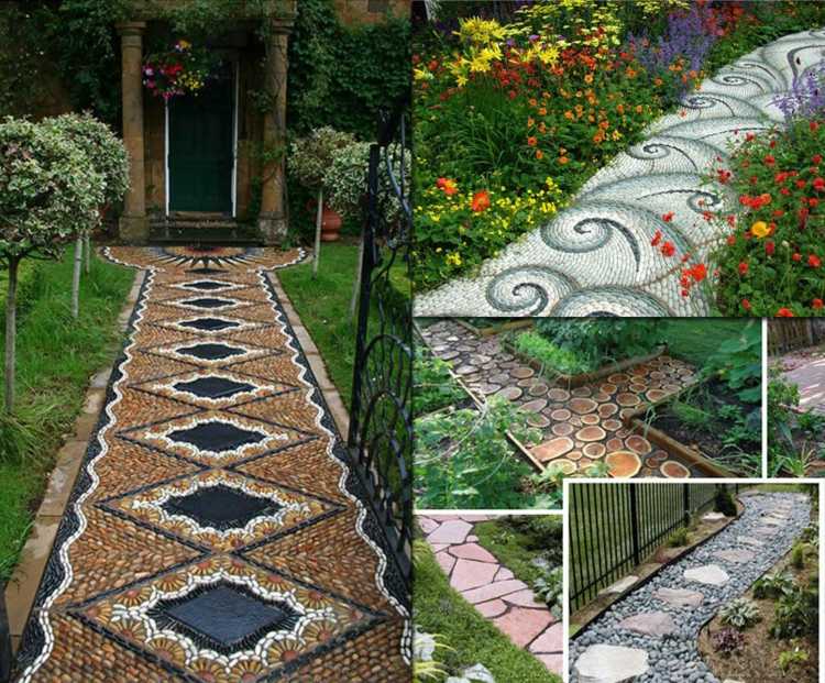 Trädgårdsdesigninspirationer Trädgårdsväg skapar en mosaik Idéer