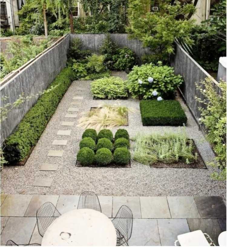 sten trädgård-skapa-trädgård-design-grus-flis-moderna-trottoar-buskar-växter-integritetsskydd