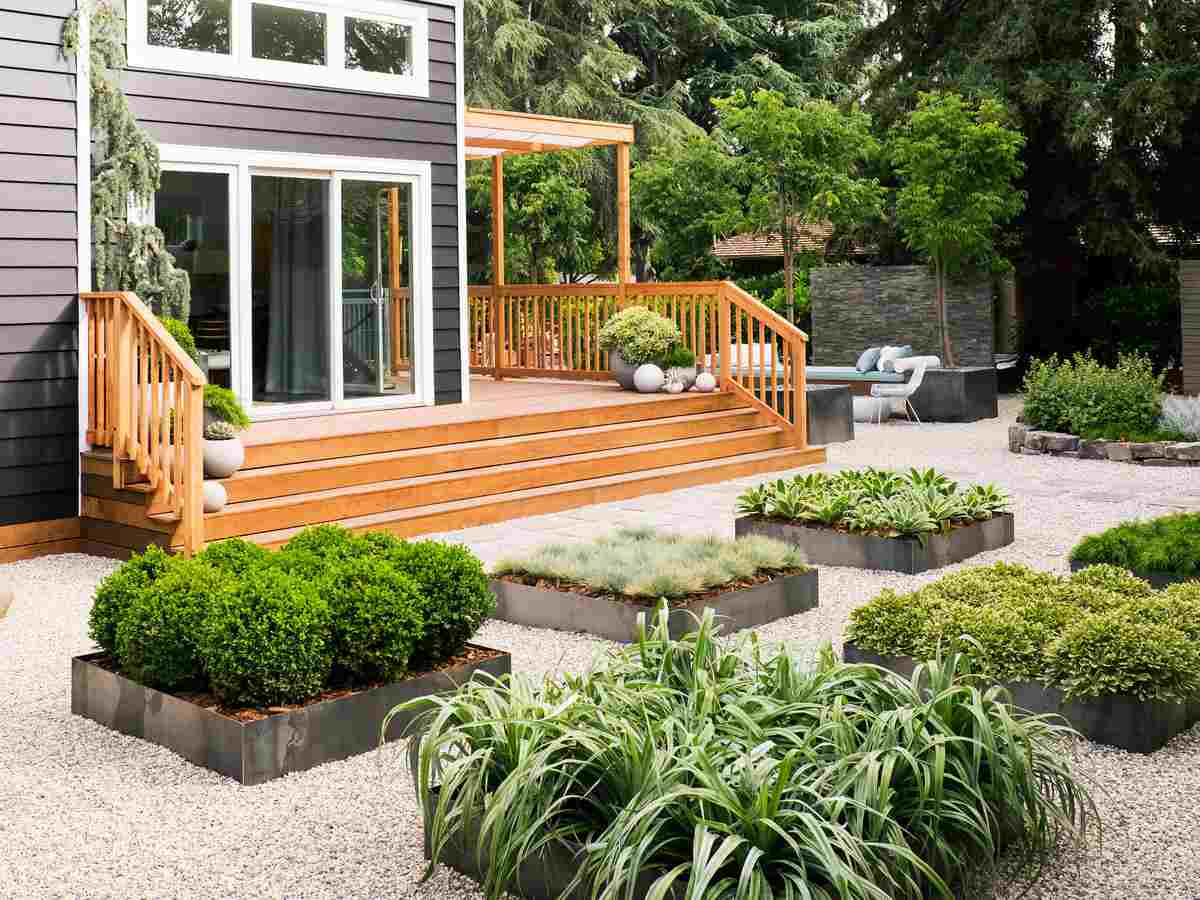 Trädgård och terrass idé upphöjd säng zen trädgård trä veranda trädgårdstrender