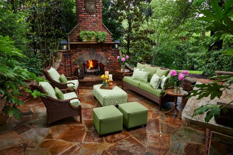 Bygg din egen trädgårdspis terrass-design-möbler-grön-klädsel