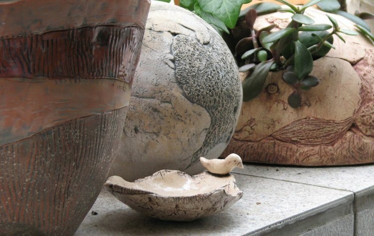 trädgård keramiska keramik kärl-vas-boll-halvklot-blomkruka-växt-skål-fågel-dekoration