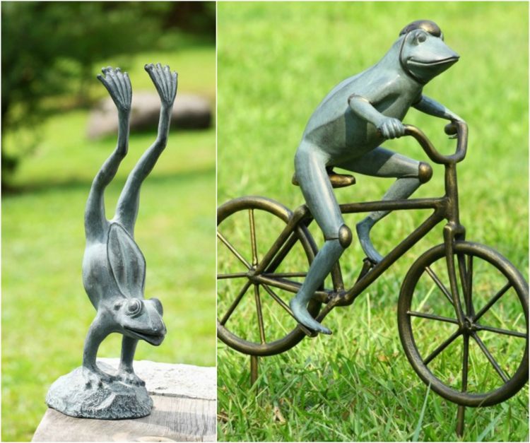 trädgård-keramik-keramik-groda-hantverk-trädgård-figurin-cykel-hjälm-djur-trädgård-dekoration-rolig