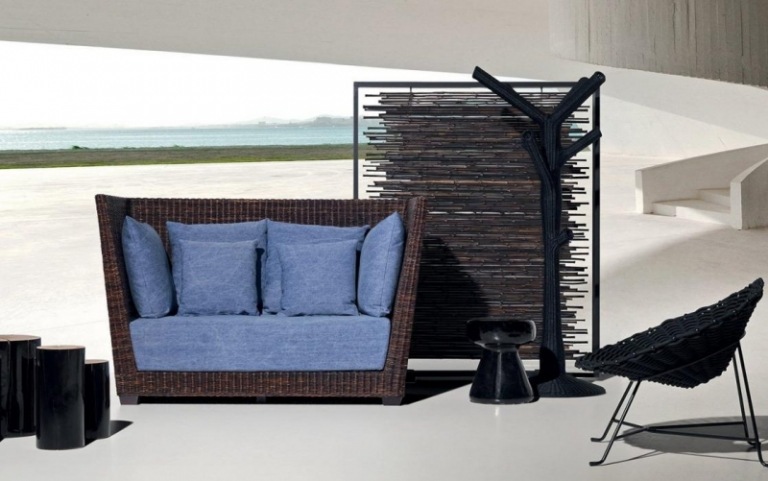 Trädgårdsmöbler-korgverk-modern säng-paravent-stol-svart