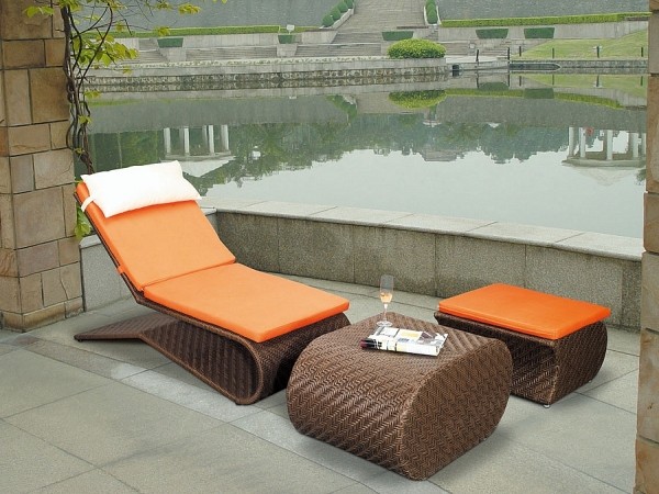 Design lounge stol pool rotting orange klädsel