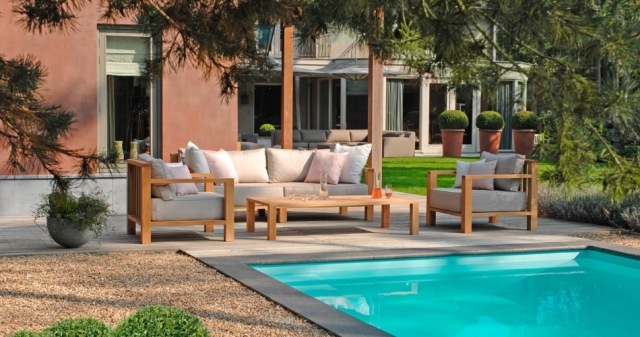 trädgårdsmöbler teak terrass pool lounge