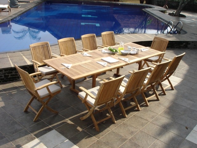 trädgårdsmöbler teak matbord stora rektangulära stolar