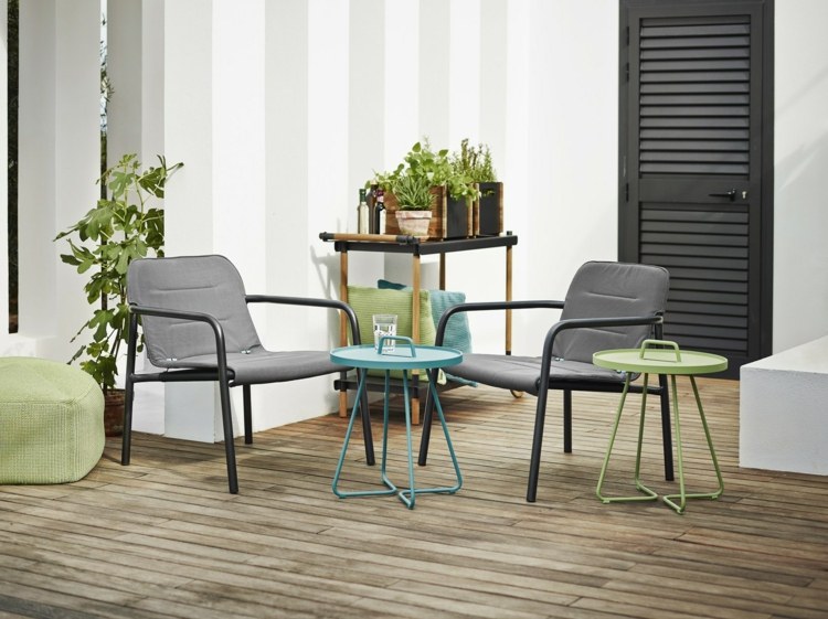 trädgårdsmöbler design stolar-grå-svart-sida bord-färg