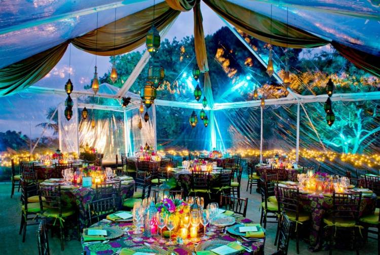 Trädgårdsfest-dekoration-tält-marockansk-lykta-bordsduk-färgstark