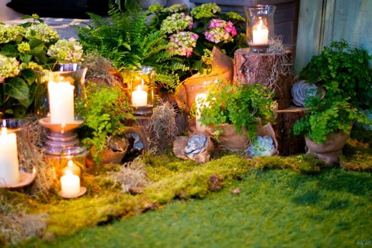Trädgårdsfest-dekoration-romantisk-utflykt-ljus-saftiga