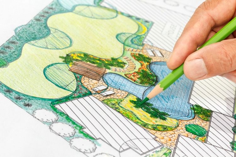 ljusgrön färg penna trädgård plan rita det själv perspektivritning