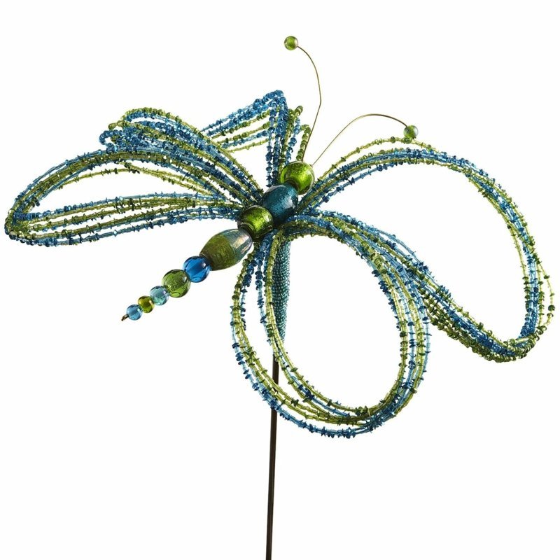 trädgårdsplugg tinker dragonfly figur pärlor blå grön tråd