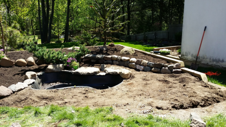 bygg din egen trädgård damm stenar landskap design tips skål