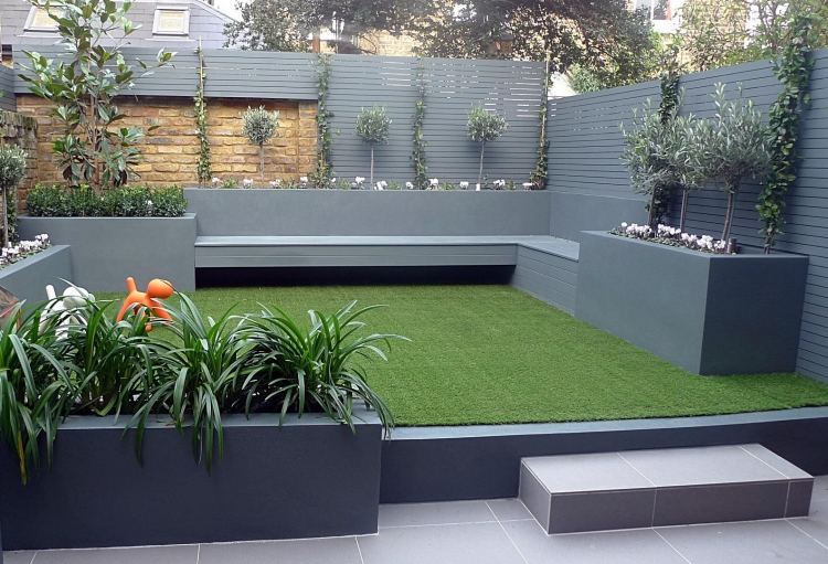 Gartentrends 2016 -drömträdgård-modern-grå-monokrom-konstgjord-gräs-integritet-staket