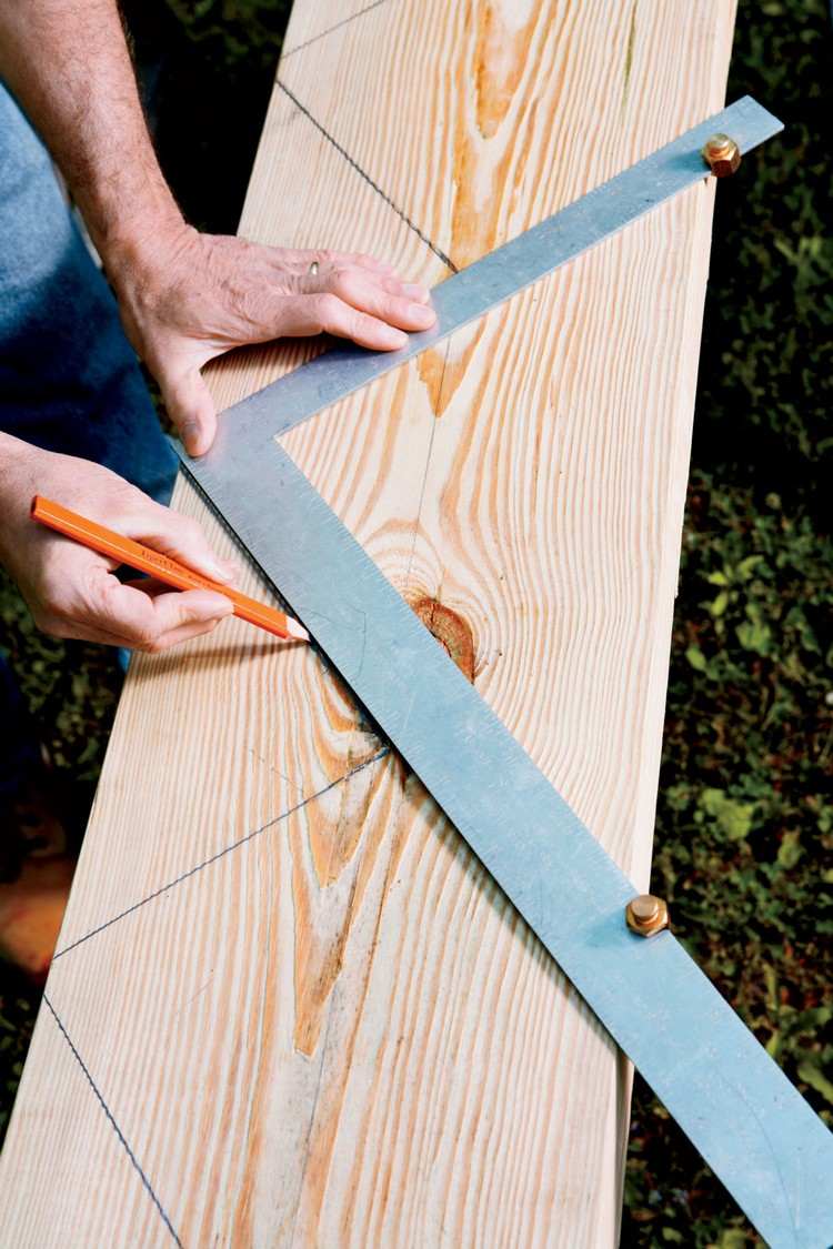 Gör-det-själv trädgårdstrapp av trä-instruktioner-trappsträngar-penna-trä-bräda-märke