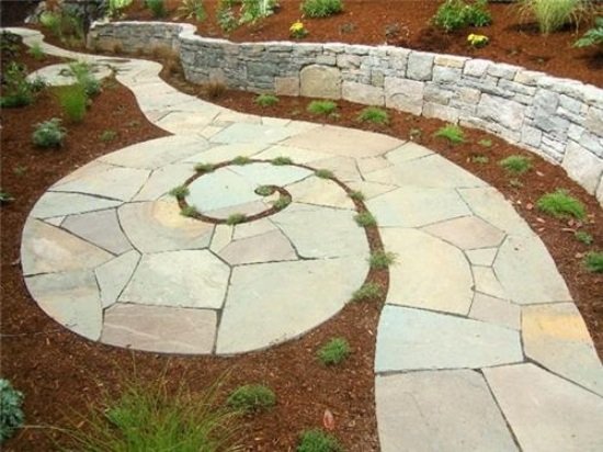 idéer trädgård väg sten cirkulär form