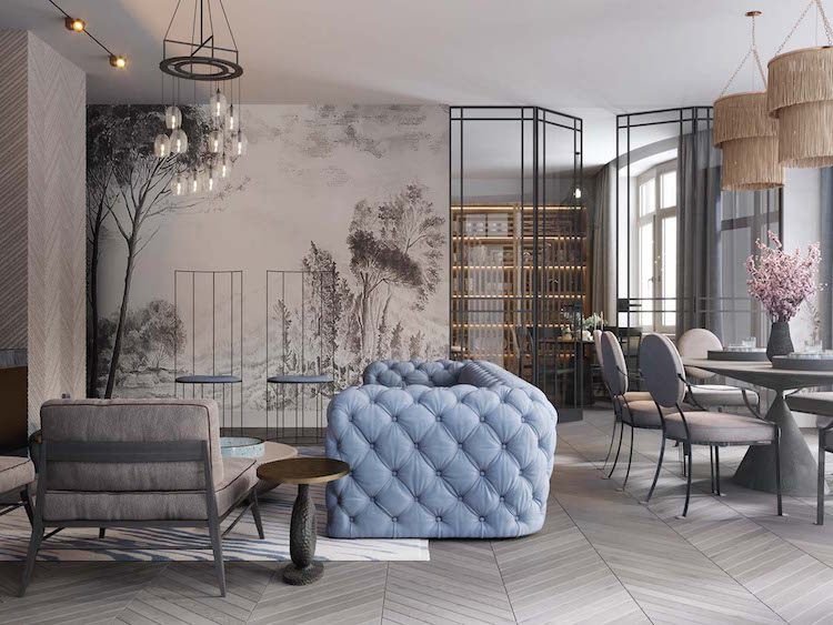 dämpade färger modern inredning lägenhet