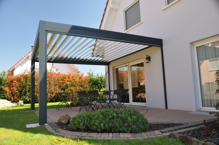 material-altan takläggning-aluminium-lameller-trädgård-trädgård-möbler-stål-hus-trädgård-gräsmatta-sol-buske