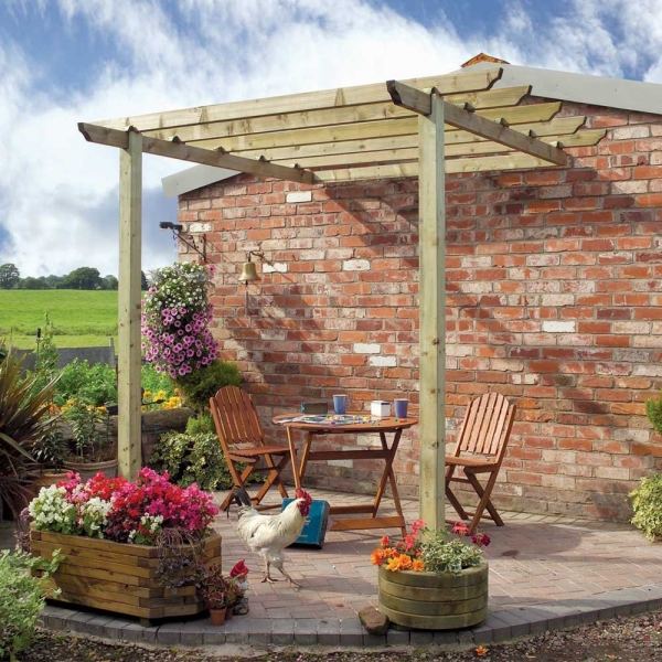 Material terrass tak pergola trä bord tegelvägg