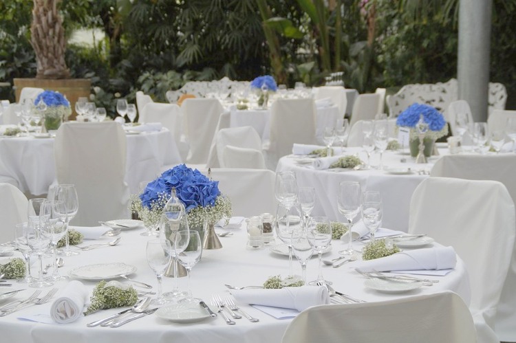 Bröllopskort gypsophila-buketter-blå-hortensior