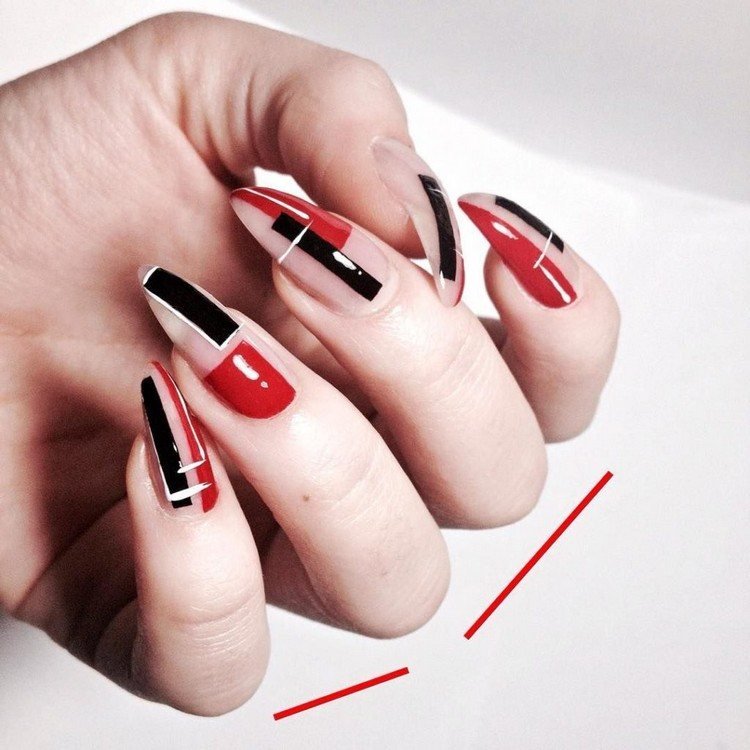 röda naglar bilder Geometric Nails nail trend gel naglar idéer 2021
