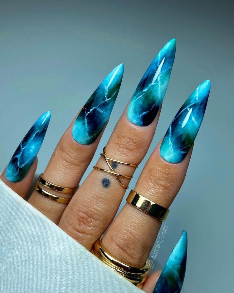 Blue Nails Pictures Marble Nails Nail Trend Gel Nails Idéer Vår