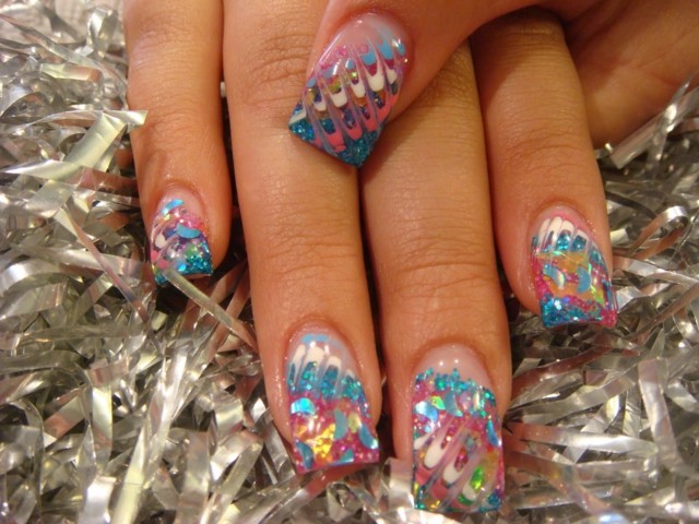 manikyr glitter färgglada designidéer imitera