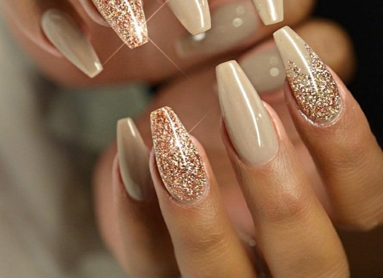 gel naglar med glitter naken-glitter-höst-färger-koppar