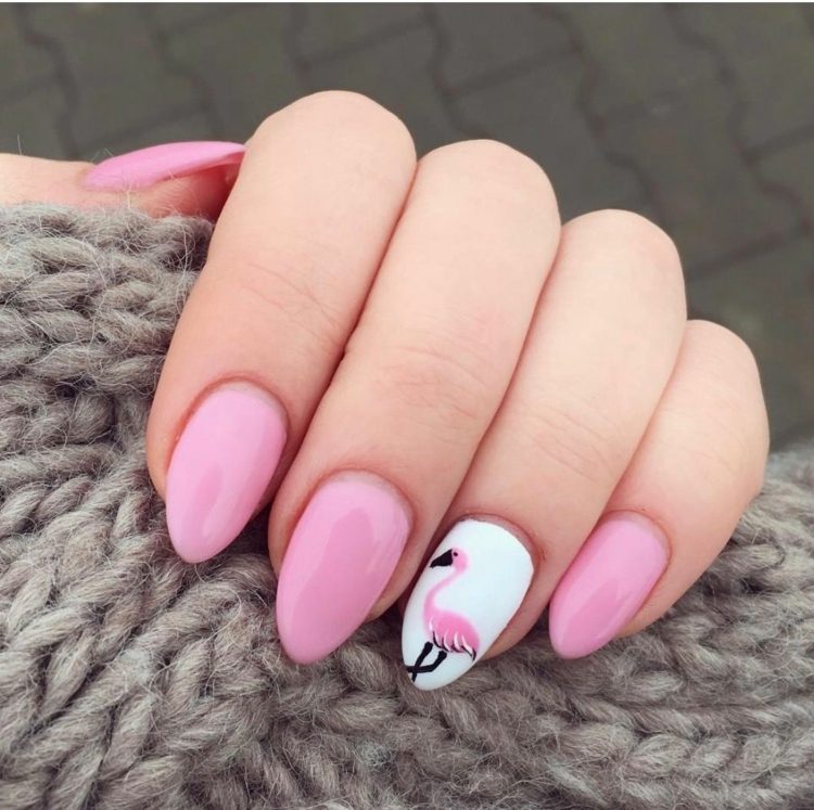 Flamingo nageldesign gel naglar gamla rosa naglar i mandelform