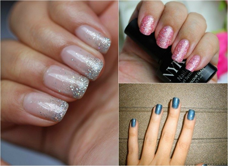 gel naglar-gör-det-själv-glitter-ombre-rosa-blå-idéer-inspiration