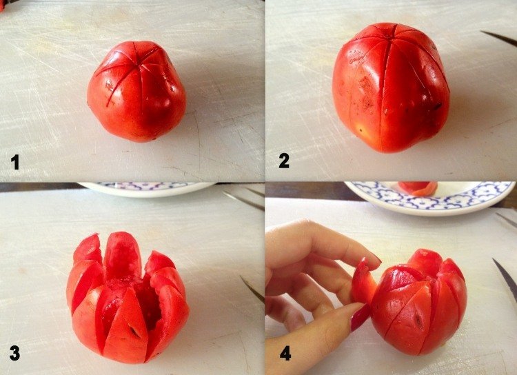 Carving grönsaker -instruktioner-tomat-lotusblomma