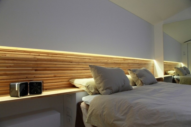 sovrum modern sänghylla trä lampor