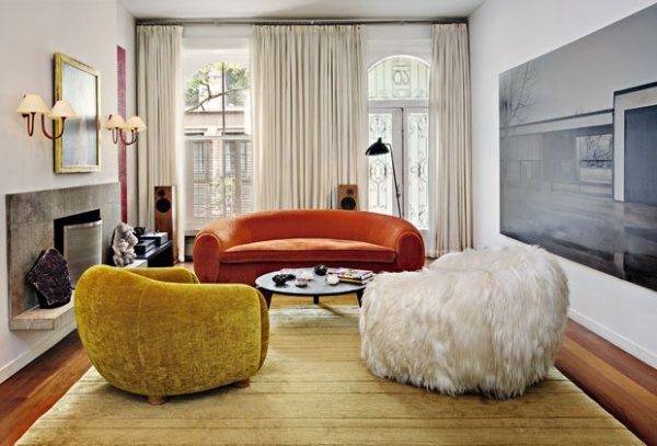 Klädda möbler päls filt-kände ljusa färger-vardagsrum inredning stilar