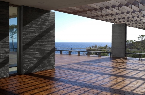 modern lyxvilla med geometriska former utsikt över havet