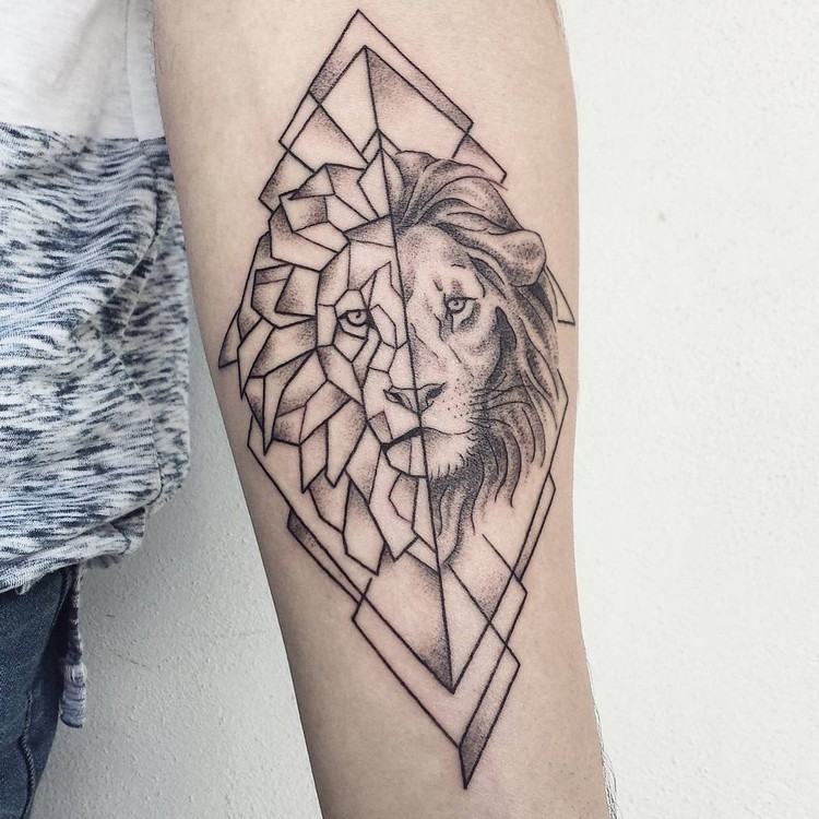 geometriska-tatueringar-idéer-lejon-geometriska