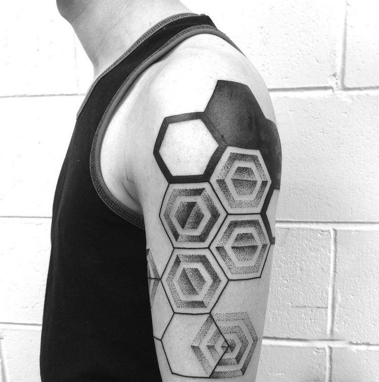 geometriska-tatueringar-blackwork-hexagon-mönster-dotwork