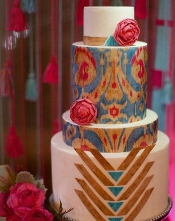 Bröllopstårta - färgstark - ovanlig - trelagig mosaik