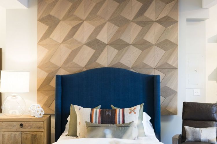 geometriska väggplattor om extraordinär design väggdesign mönster former mönstrade vägg som täcker snygg sänggavel