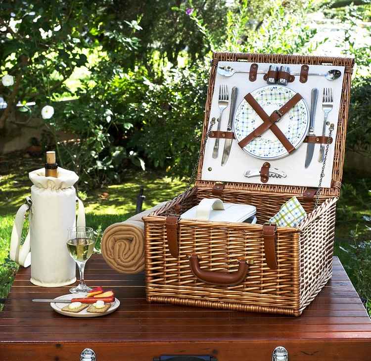 gåvor-samling-original-idé-picknickkorg-tallrikar-bestick-picknickfilt-vinkyl