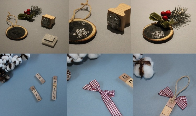 Tinker presentkort för jul gjord av trä och scrabble bokstäver