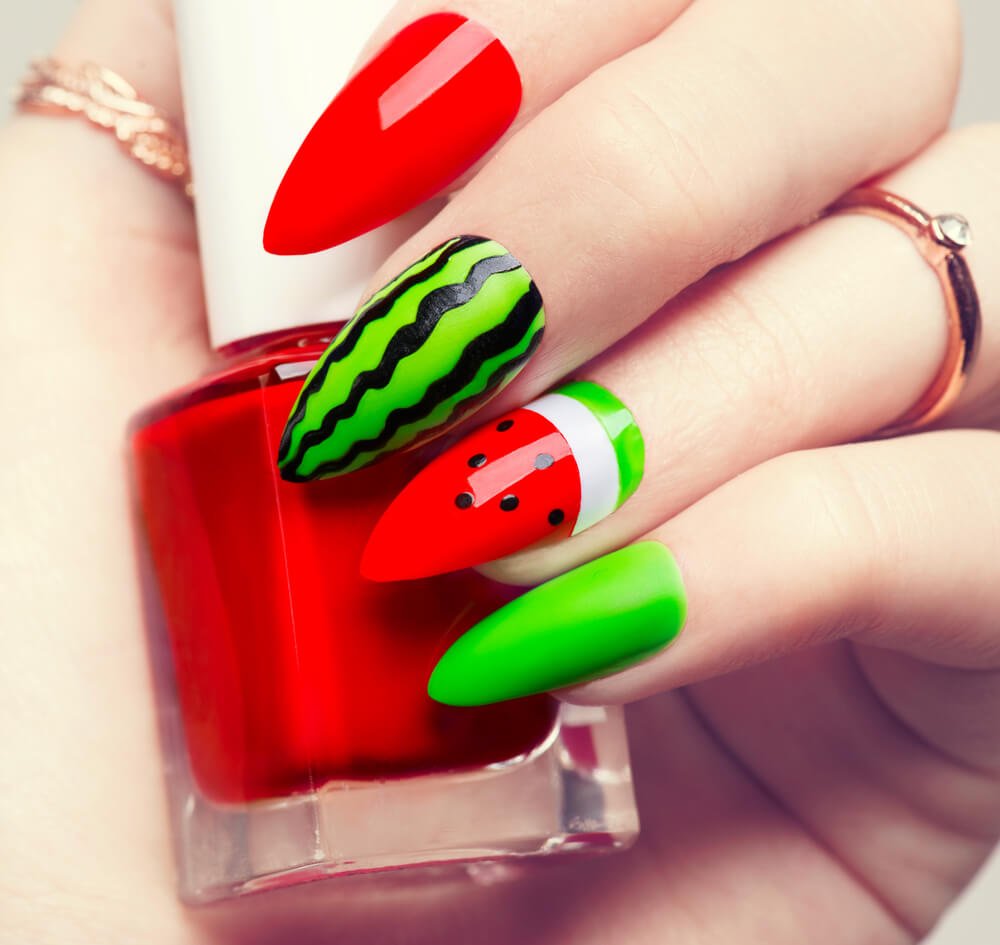 Nail Art Idéer Sommar Vattenmelon Mandelform