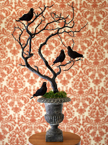 halloween dekorationer stenurna grenar svarta korpar