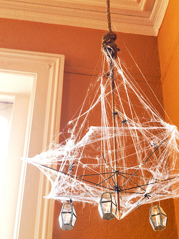 halloween dekoration konst spindelnät ljuskrona snurrar