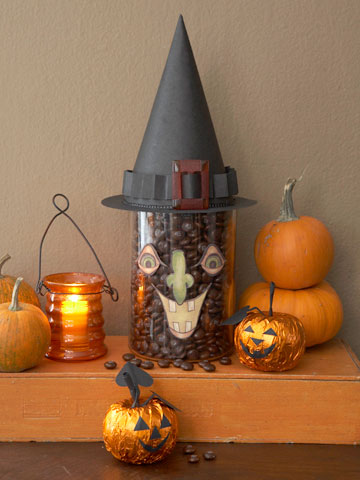 halloween dekorationer häxhatt glas vas kaffe pumpor