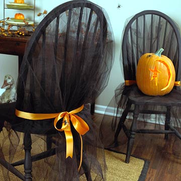 halloween dekorationer matbord fest stolar klä upp ögla