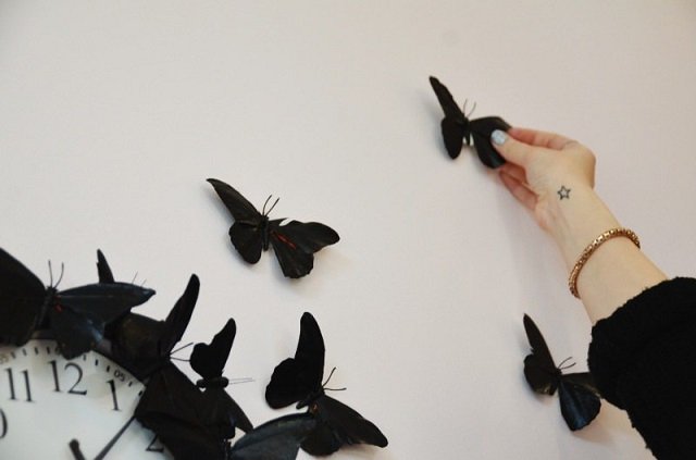 vacker väggdekoration svart fjärilar idéer dekorera vägg
