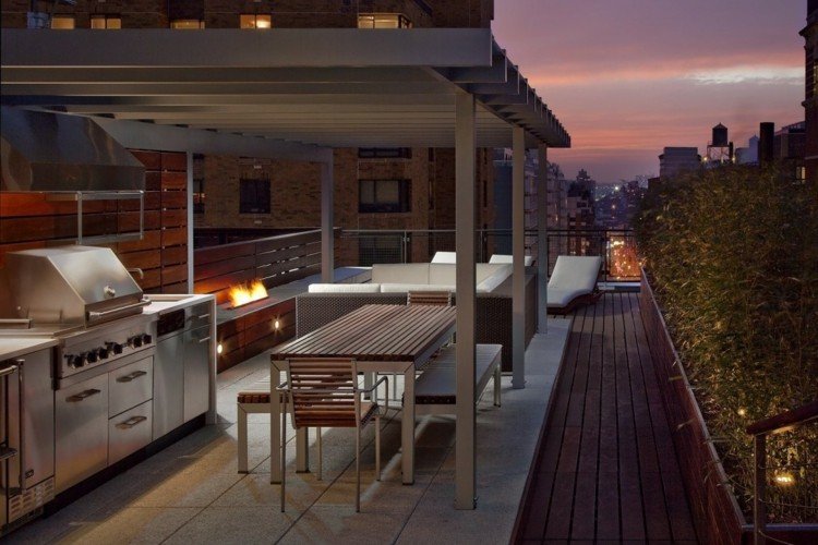 designidéer för balkong utomhus kök takterrass matbord